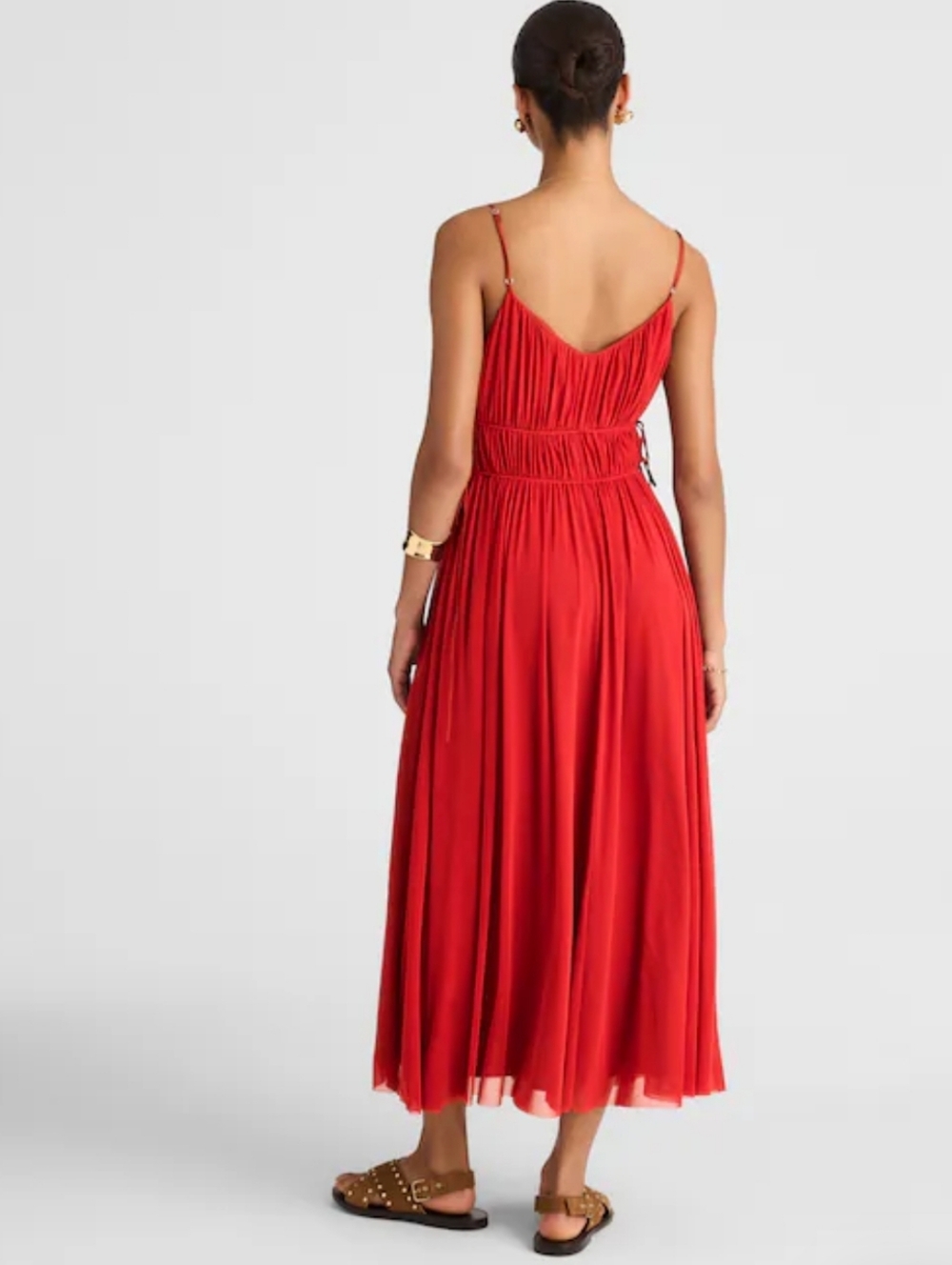 Madewell Gathered V-neck Midi Dress - red - Picture 2 of 13